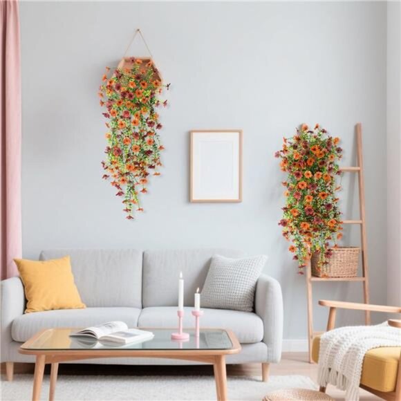 Artificial Hanging Flowers Outdoor Fall Decor Faux Silk Daisy Plants Indoor Porc - Picture 5 of 7